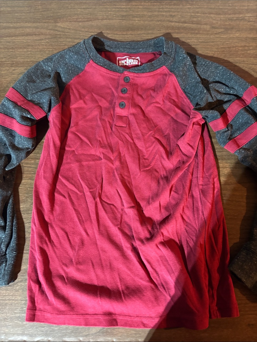 urban pipeline Red and Charcoal Raglan Henley Long-Sleeve Tee